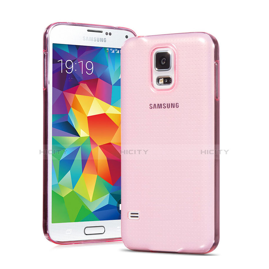 Samsung Galaxy S5 G900F G903F用極薄ソフトケース シリコンケース 耐衝撃 全面保護 クリア透明 サムスン ピンク