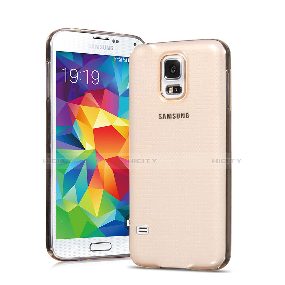 Samsung Galaxy S5 G900F G903F用極薄ソフトケース シリコンケース 耐衝撃 全面保護 クリア透明 サムスン ゴールド