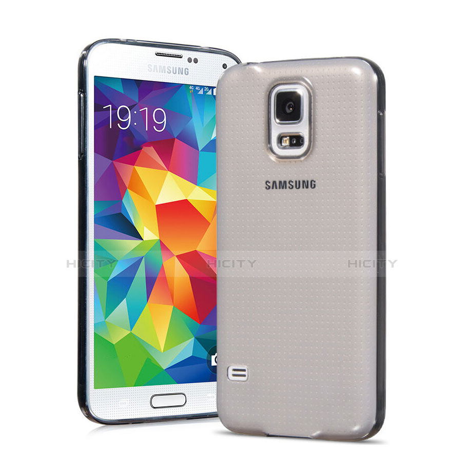 Samsung Galaxy S5 G900F G903F用極薄ソフトケース シリコンケース 耐衝撃 全面保護 クリア透明 サムスン グレー