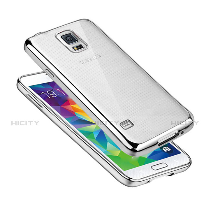 Samsung Galaxy S5 G900F G903F用極薄ソフトケース シリコンケース 耐衝撃 全面保護 クリア透明 H01 サムスン シルバー