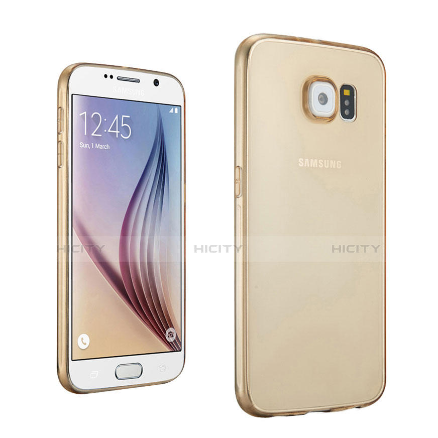 Samsung Galaxy S6 Duos SM-G920F G9200用極薄ソフトケース シリコンケース 耐衝撃 全面保護 クリア透明 サムスン ゴールド