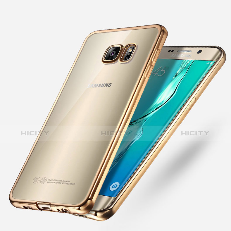 Samsung Galaxy S6 Edge+ Plus SM-G928F用極薄ソフトケース シリコンケース 耐衝撃 全面保護 クリア透明 T03 サムスン ゴールド