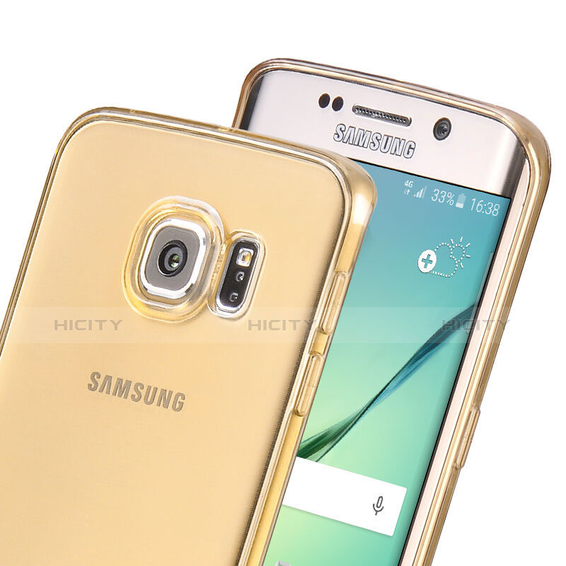 Samsung Galaxy S6 Edge SM-G925用極薄ソフトケース シリコンケース 耐衝撃 全面保護 クリア透明 サムスン ゴールド