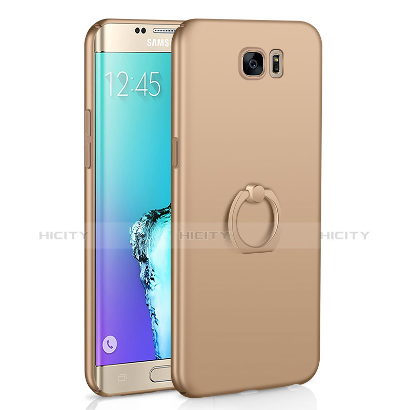 Samsung Galaxy S6 Edge SM-G925用ハードケース プラスチック 質感もマット アンド指輪 A01 サムスン ゴールド
