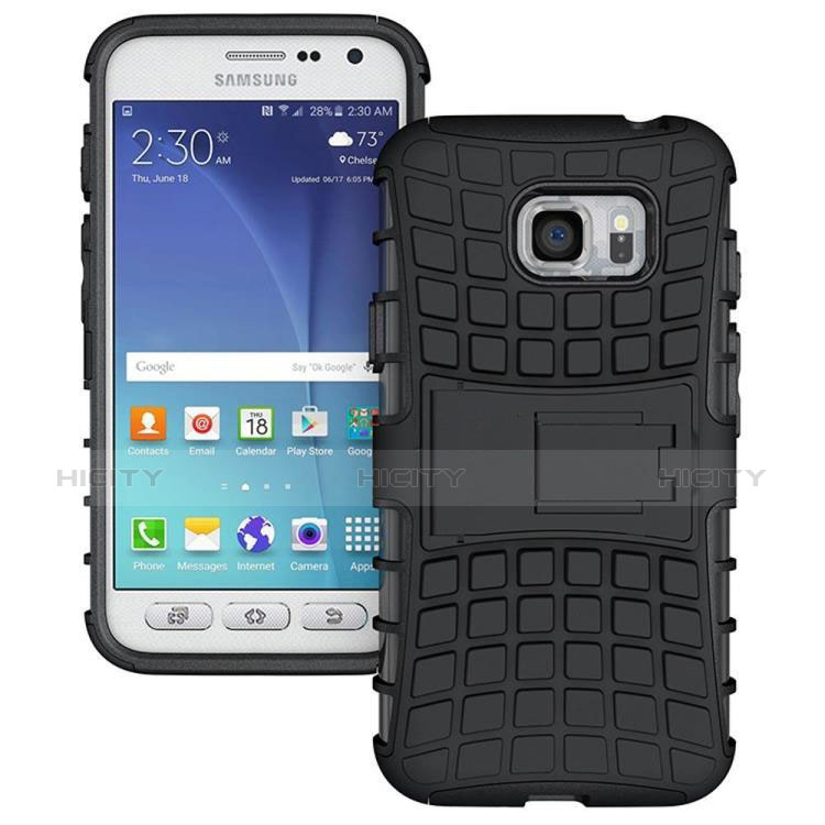 Samsung Galaxy S7 Active G891A用ハイブリットバンパーケース スタンド プラスチック 兼シリコーン サムスン ブラック