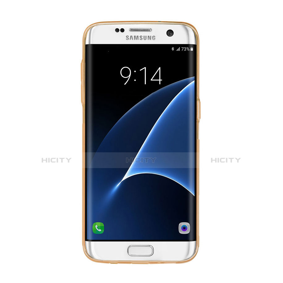 Samsung Galaxy S7 Edge G935F用極薄ソフトケース シリコンケース 耐衝撃 全面保護 クリア透明 サムスン ゴールド