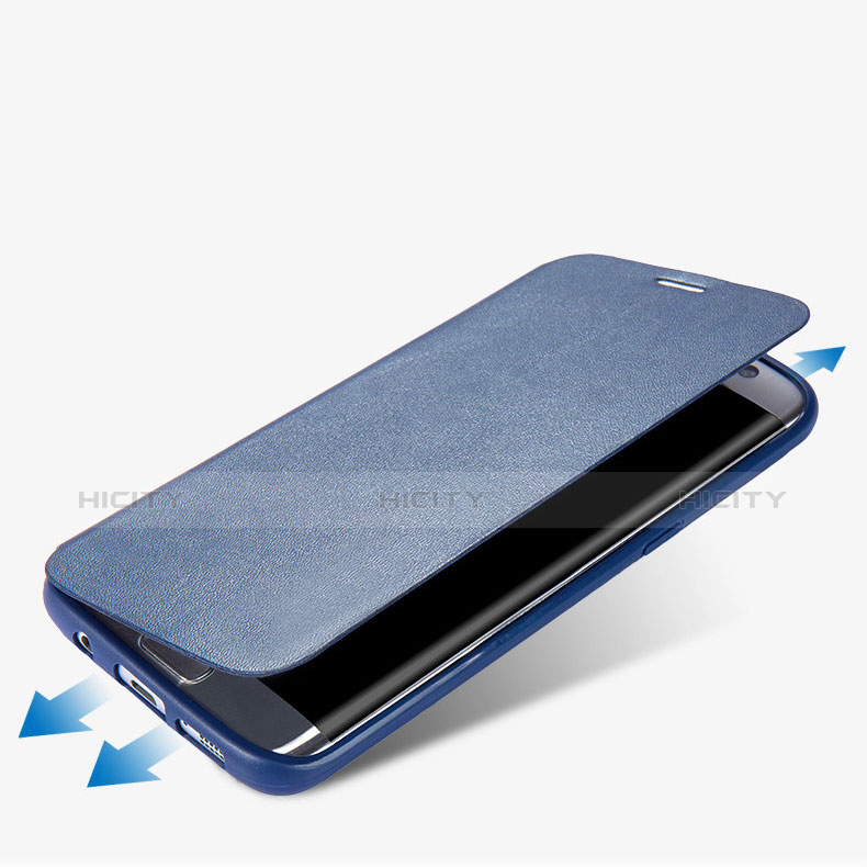 Samsung Galaxy S7 Edge G935F用手帳型 レザーケース スタンド サムスン ネイビー