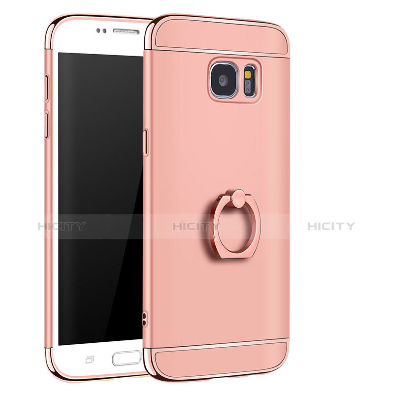 Samsung Galaxy S7 Edge G935F用ケース 高級感 手触り良い メタル兼プラスチック バンパー アンド指輪 A01 サムスン ローズゴールド