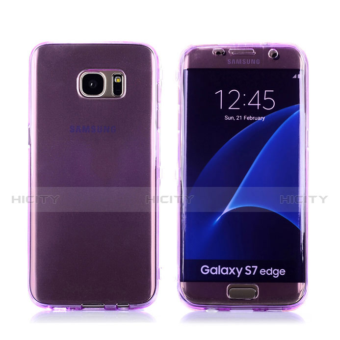 Samsung Galaxy S7 Edge G935F用ソフトケース フルカバー クリア透明 フリップ サムスン パープル