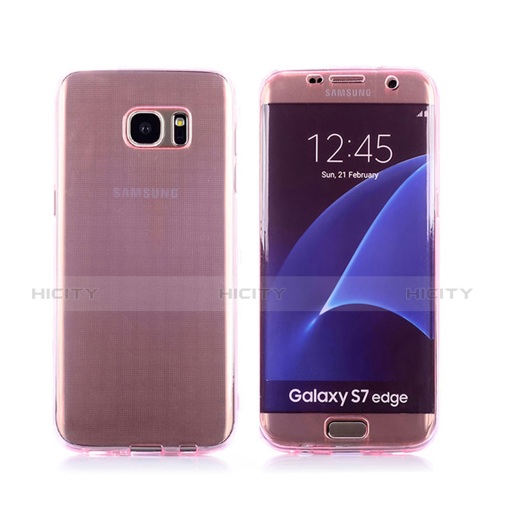Samsung Galaxy S7 Edge G935F用ソフトケース フルカバー クリア透明 フリップ サムスン ピンク