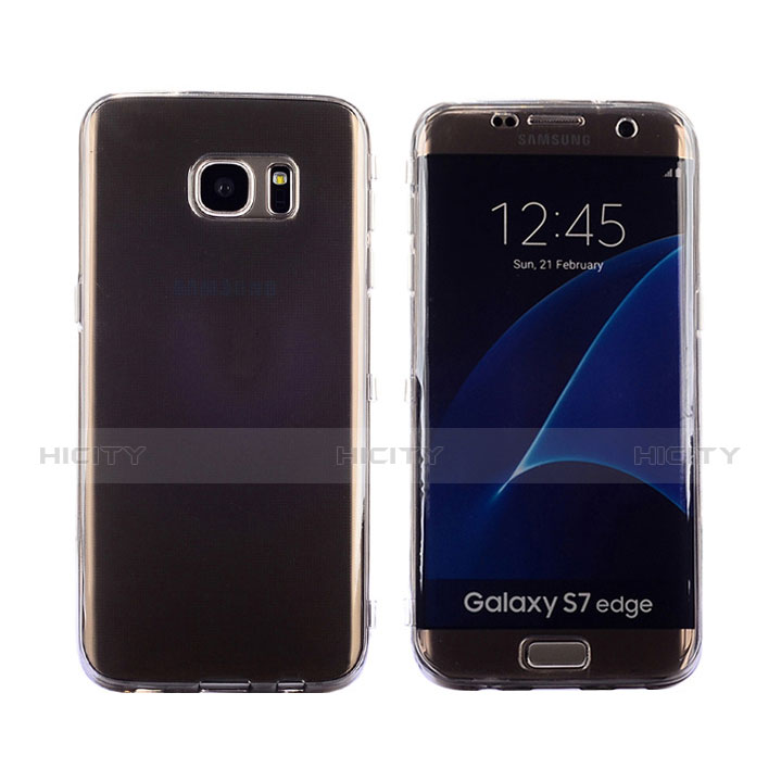 Samsung Galaxy S7 Edge G935F用ソフトケース フルカバー クリア透明 フリップ サムスン グレー