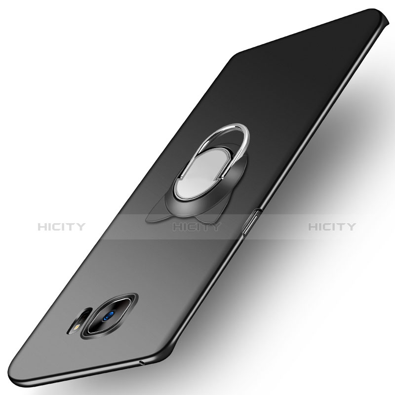 Samsung Galaxy S7 Edge G935F用ハードケース プラスチック 質感もマット アンド指輪 マグネット式 サムスン ブラック