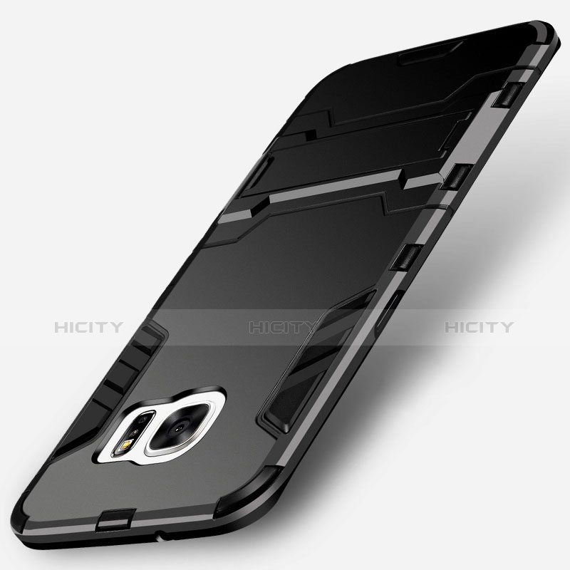 Samsung Galaxy S7 Edge G935F用ハイブリットバンパーケース スタンド プラスチック 兼シリコーン サムスン ブラック