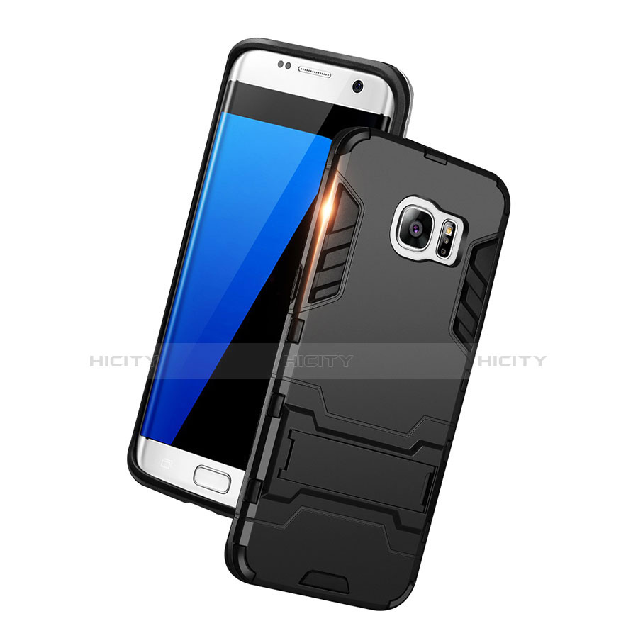 Samsung Galaxy S7 Edge G935F用ハイブリットバンパーケース スタンド プラスチック 兼シリコーン サムスン ブラック