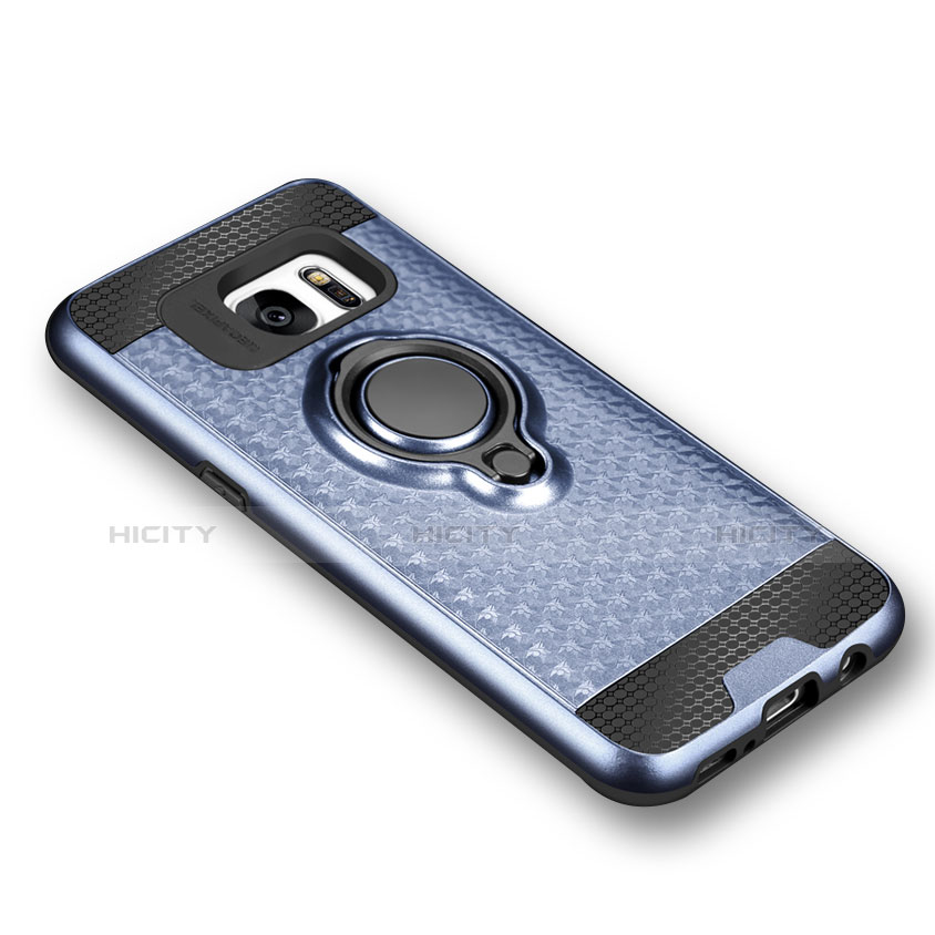 Samsung Galaxy S7 Edge G935F用極薄ソフトケース シリコンケース 耐衝撃 全面保護 アンド指輪 マグネット式 A02 サムスン ネイビー