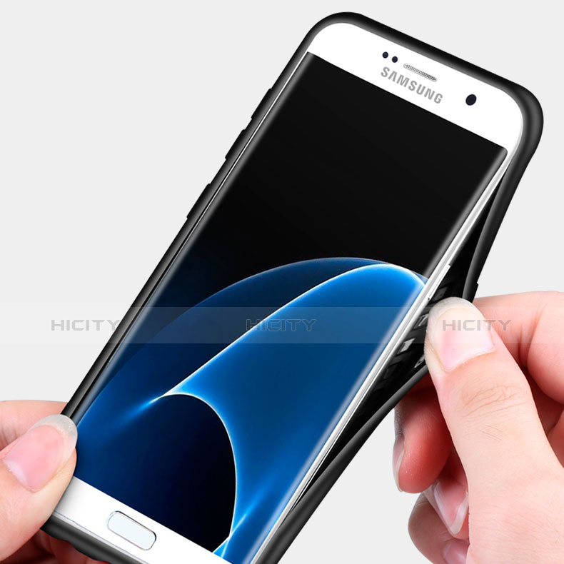 Samsung Galaxy S7 Edge G935F用極薄ソフトケース シリコンケース 耐衝撃 全面保護 アンド指輪 マグネット式 A02 サムスン ブラック