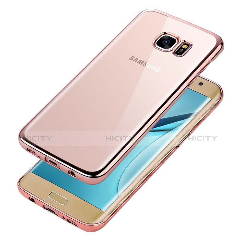 Samsung Galaxy S7 Edge G935F用極薄ソフトケース シリコンケース 耐衝撃 全面保護 クリア透明 T06 サムスン ローズゴールド