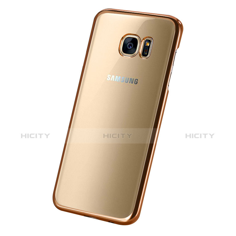 Samsung Galaxy S7 Edge G935F用極薄ソフトケース シリコンケース 耐衝撃 全面保護 クリア透明 T06 サムスン ゴールド