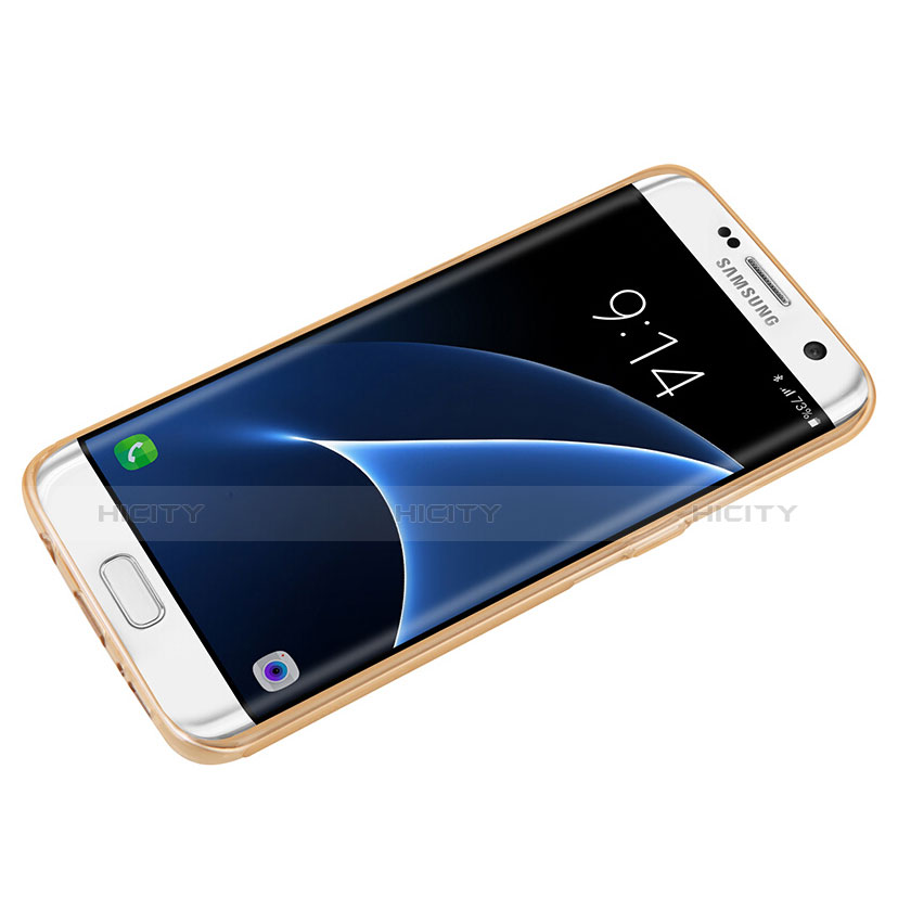Samsung Galaxy S7 Edge G935F用極薄ソフトケース シリコンケース 耐衝撃 全面保護 クリア透明 T07 サムスン ゴールド