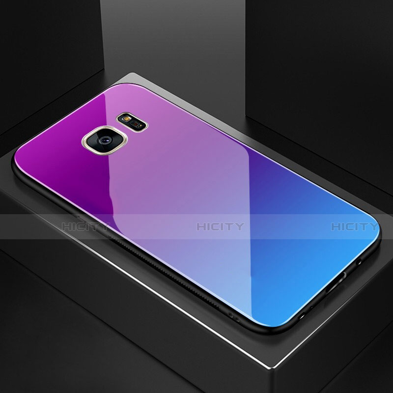 Samsung Galaxy S7 Edge G935F用ハイブリットバンパーケース プラスチック 鏡面 虹 グラデーション 勾配色 カバー サムスン カラフル
