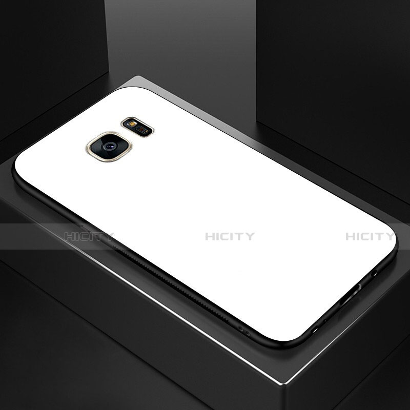 Samsung Galaxy S7 Edge G935F用ハイブリットバンパーケース プラスチック 鏡面 虹 グラデーション 勾配色 カバー サムスン ホワイト