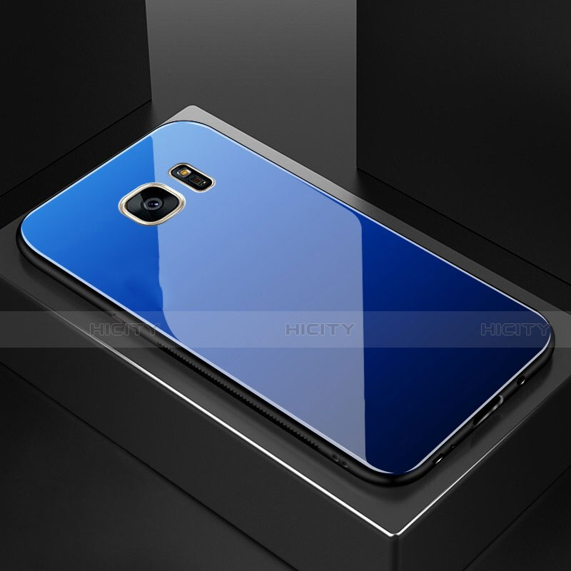 Samsung Galaxy S7 Edge G935F用ハイブリットバンパーケース プラスチック 鏡面 虹 グラデーション 勾配色 カバー サムスン ネイビー