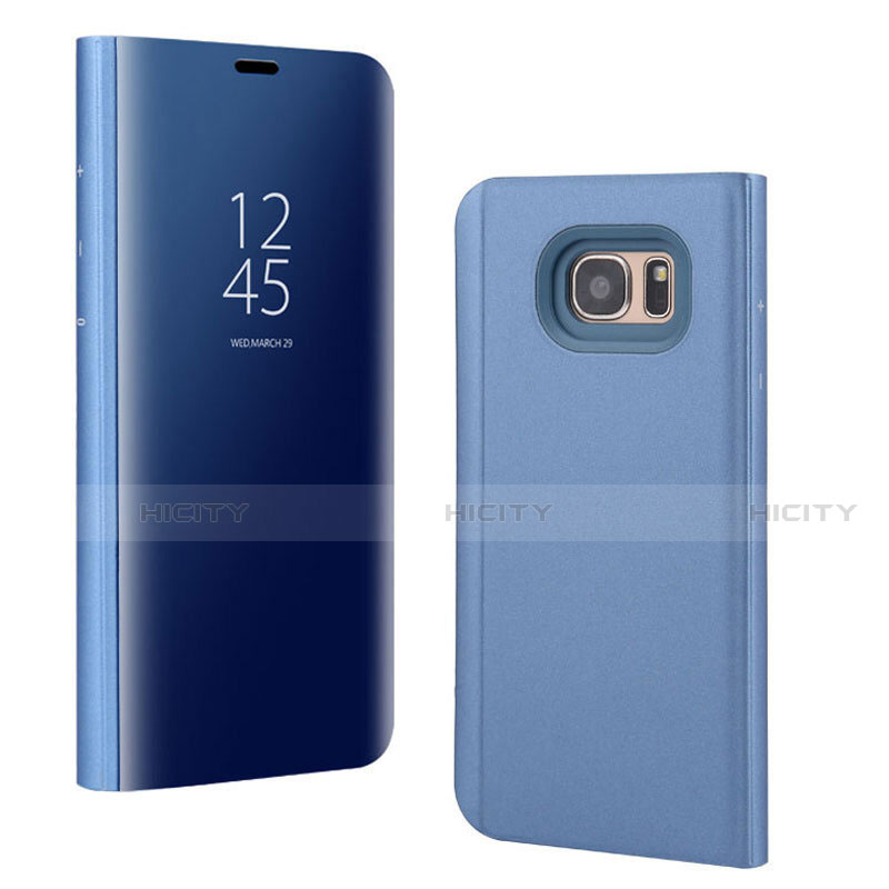 Samsung Galaxy S7 Edge G935F用手帳型 レザーケース スタンド 鏡面 カバー サムスン ネイビー