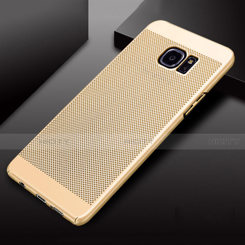 Samsung Galaxy S7 Edge G935F用ハードケース プラスチック メッシュ デザイン カバー サムスン ゴールド