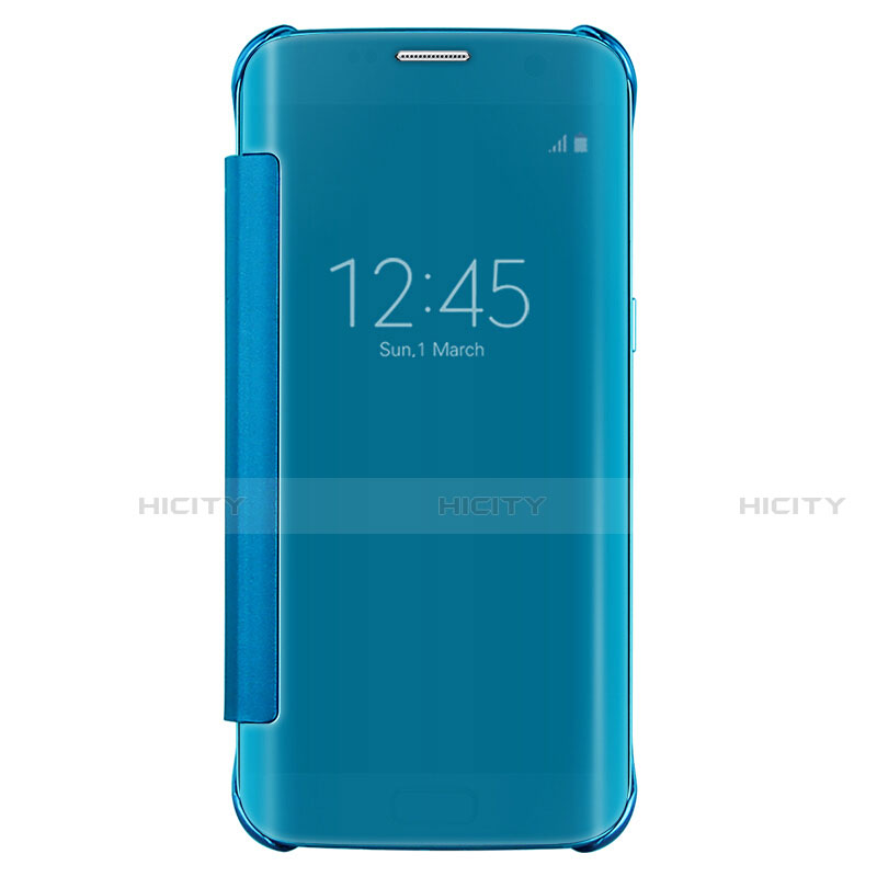 Samsung Galaxy S7 Edge G935F用手帳型 レザーケース スタンド 鏡面 カバー L02 サムスン ブルー