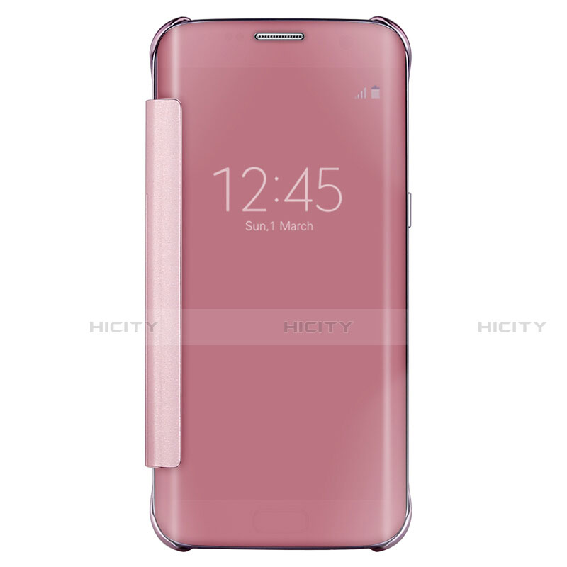 Samsung Galaxy S7 Edge G935F用手帳型 レザーケース スタンド 鏡面 カバー L02 サムスン ローズゴールド
