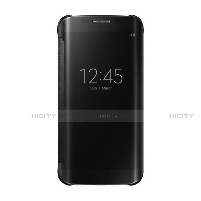 Samsung Galaxy S7 Edge G935F用手帳型 レザーケース スタンド 鏡面 カバー L02 サムスン ブラック