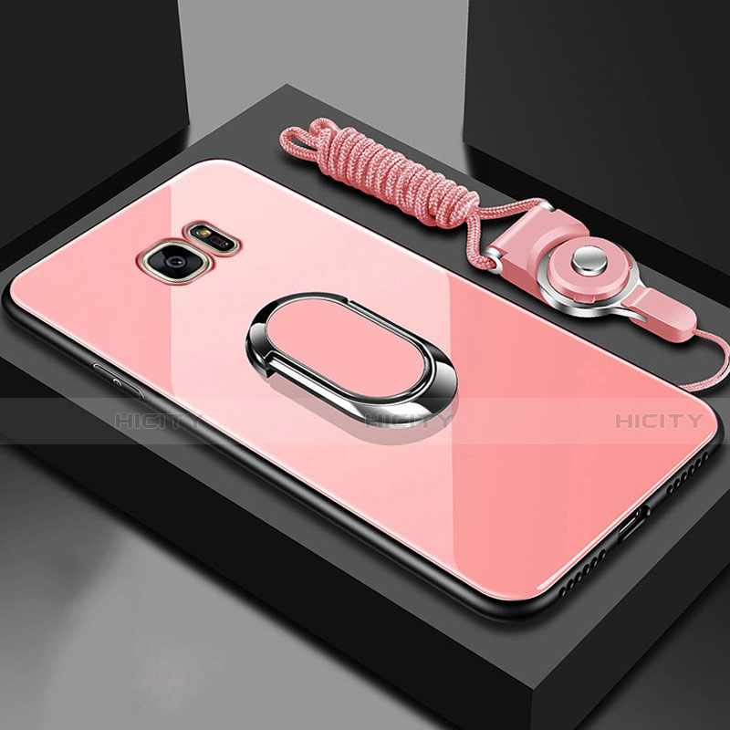 Samsung Galaxy S7 Edge G935F用ハイブリットバンパーケース プラスチック 鏡面 カバー アンド指輪 マグネット式 サムスン 
