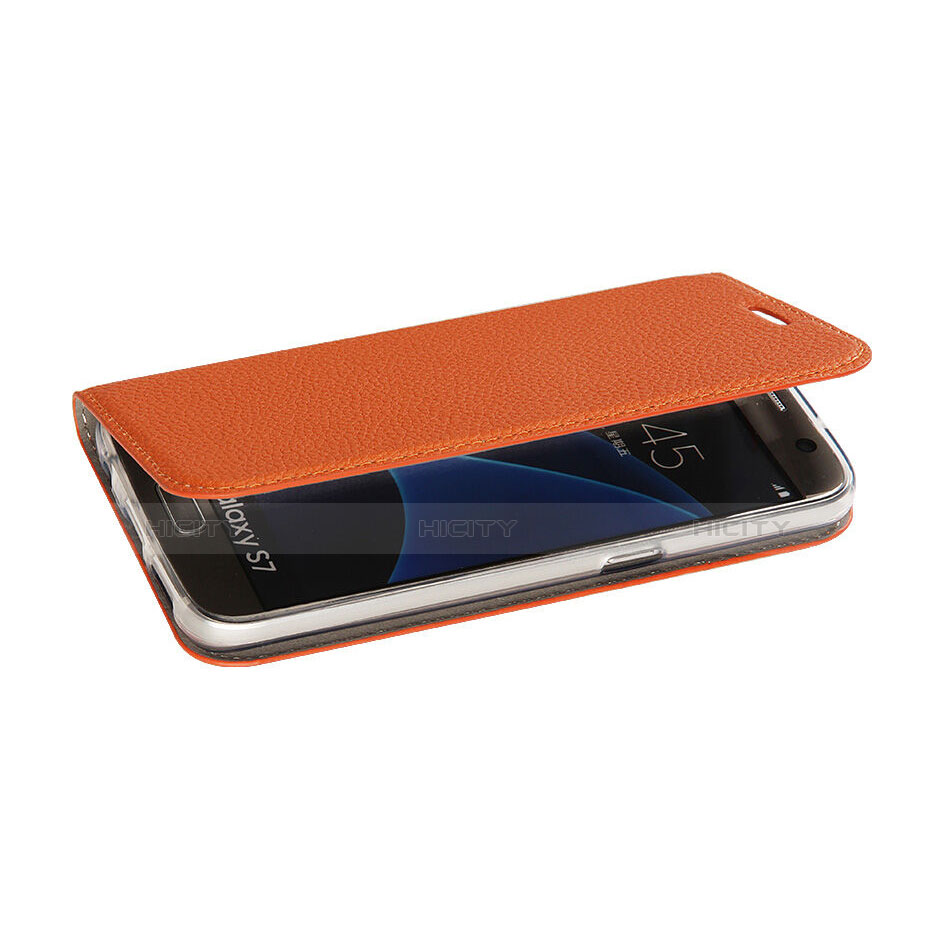 Samsung Galaxy S7 G930F G930FD用手帳型 レザーケース スタンド サムスン オレンジ