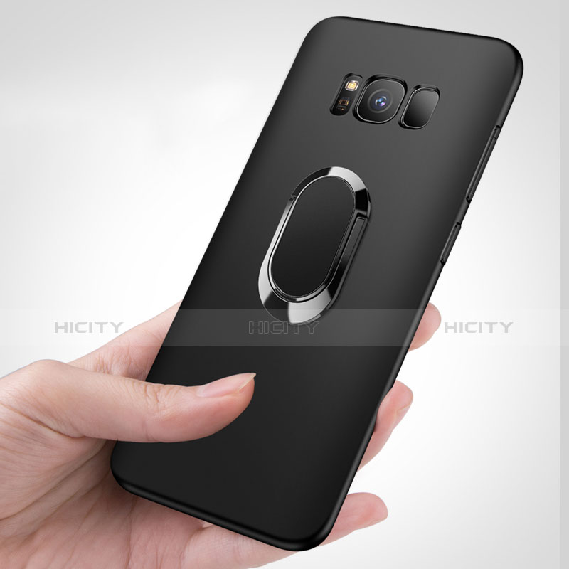 Samsung Galaxy S8用極薄ソフトケース シリコンケース 耐衝撃 全面保護 アンド指輪 サムスン ブラック