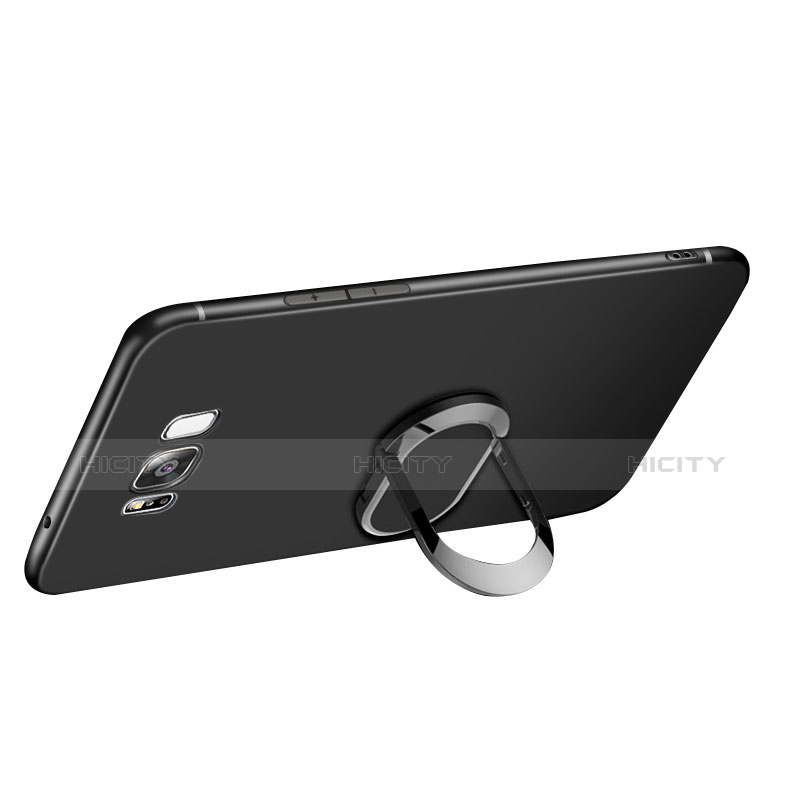 Samsung Galaxy S8用極薄ソフトケース シリコンケース 耐衝撃 全面保護 アンド指輪 A02 サムスン ブラック