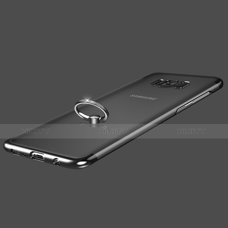 Samsung Galaxy S8用極薄ソフトケース シリコンケース 耐衝撃 全面保護 クリア透明 アンド指輪 サムスン クリア