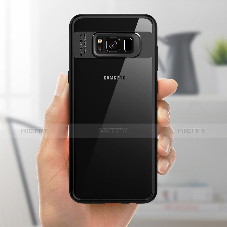 Samsung Galaxy S8用360度 フルカバーハイブリットバンパーケース クリア透明 プラスチック 鏡面 T03 サムスン ブラック
