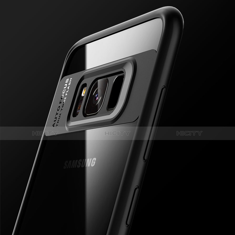 Samsung Galaxy S8用360度 フルカバーハイブリットバンパーケース クリア透明 プラスチック 鏡面 T03 サムスン ブラック