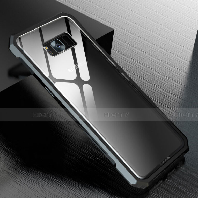 Samsung Galaxy S8用ケース 高級感 手触り良い アルミメタル 製の金属製 360度 フルカバーバンパー 鏡面 カバー M01 サムスン ブラック