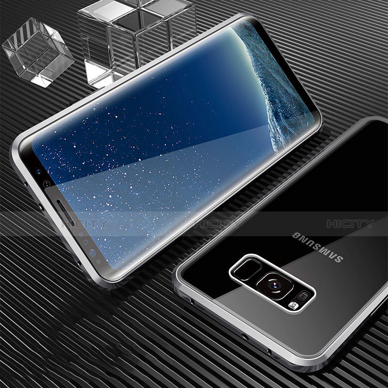 Samsung Galaxy S8用ケース 高級感 手触り良い アルミメタル 製の金属製 360度 フルカバーバンパー 鏡面 カバー M02 サムスン シルバー