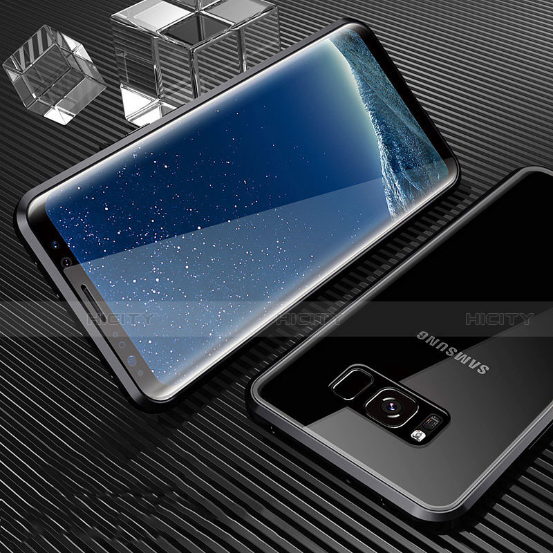Samsung Galaxy S8用ケース 高級感 手触り良い アルミメタル 製の金属製 360度 フルカバーバンパー 鏡面 カバー M02 サムスン ブラック