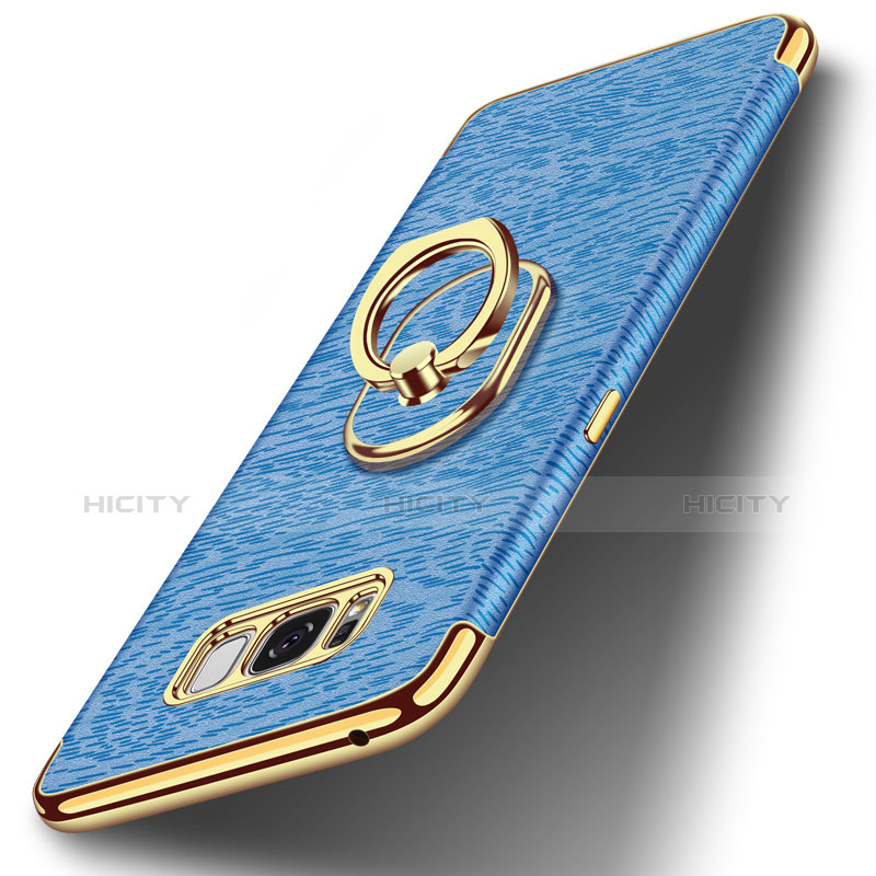 Samsung Galaxy S8 Plus用ケース 高級感 手触り良い メタル兼プラスチック バンパー アンド指輪 A02 サムスン ブルー