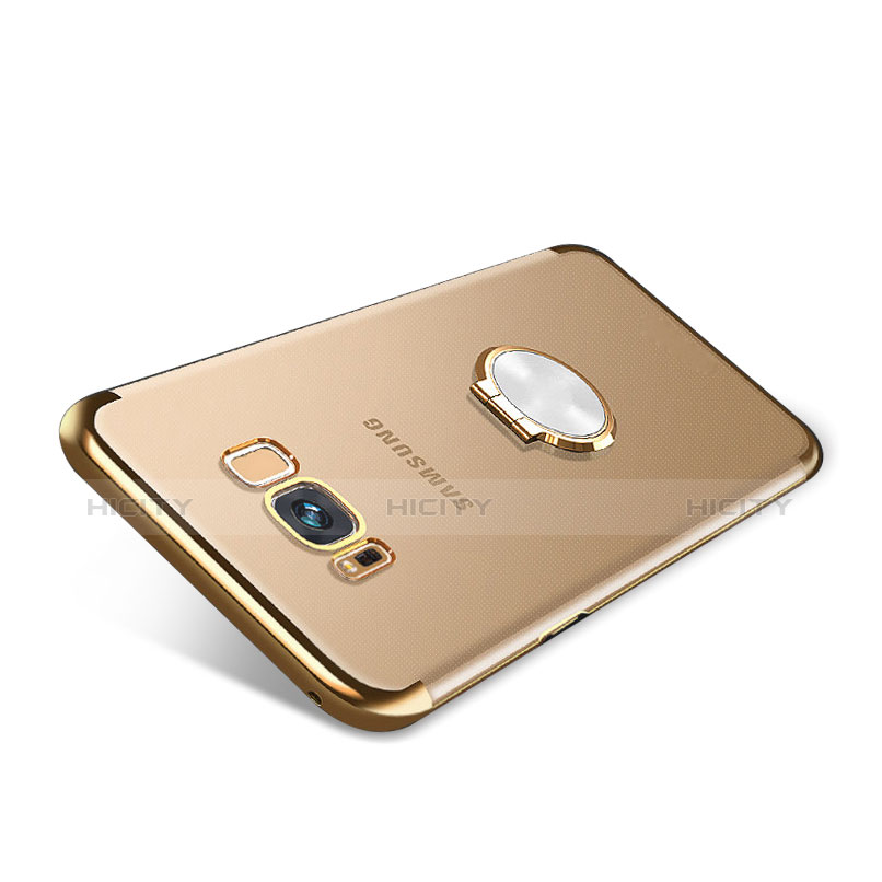 Samsung Galaxy S8 Plus用極薄ソフトケース シリコンケース 耐衝撃 全面保護 クリア透明 アンド指輪 マグネット式 S01 サムスン ゴールド