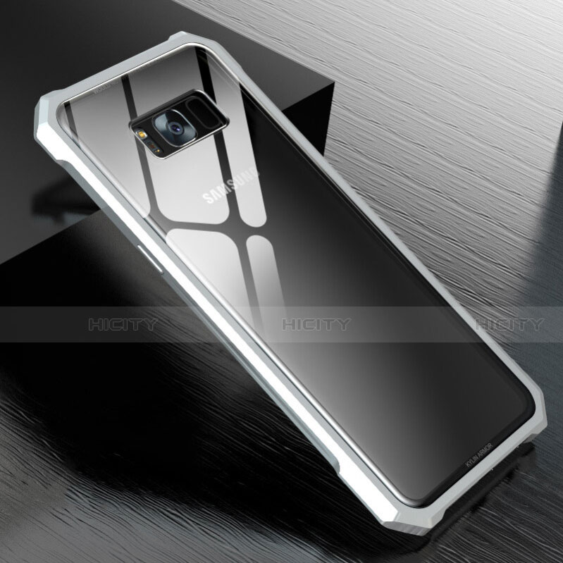 Samsung Galaxy S8 Plus用ケース 高級感 手触り良い アルミメタル 製の金属製 360度 フルカバーバンパー 鏡面 カバー M01 サムスン シルバー