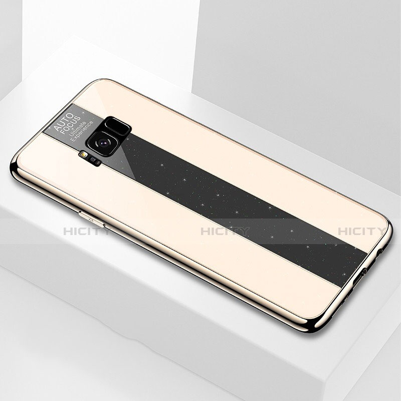 Samsung Galaxy S8 Plus用ハイブリットバンパーケース プラスチック 鏡面 カバー S01 サムスン ゴールド