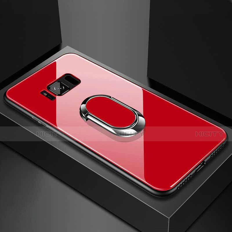 Samsung Galaxy S8 Plus用ハイブリットバンパーケース プラスチック 鏡面 カバー アンド指輪 マグネット式 サムスン レッド