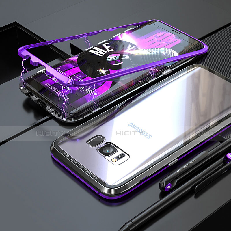 Samsung Galaxy S8 Plus用ケース 高級感 手触り良い アルミメタル 製の金属製 360度 フルカバーバンパー 鏡面 カバー M05 サムスン パープル