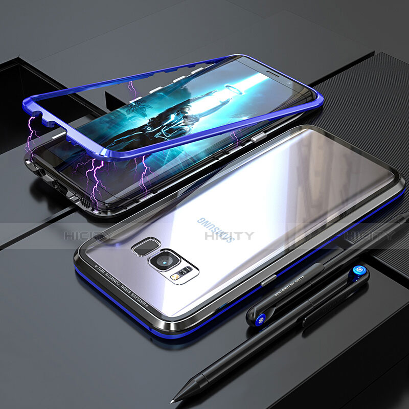 Samsung Galaxy S8 Plus用ケース 高級感 手触り良い アルミメタル 製の金属製 360度 フルカバーバンパー 鏡面 カバー M05 サムスン ネイビー