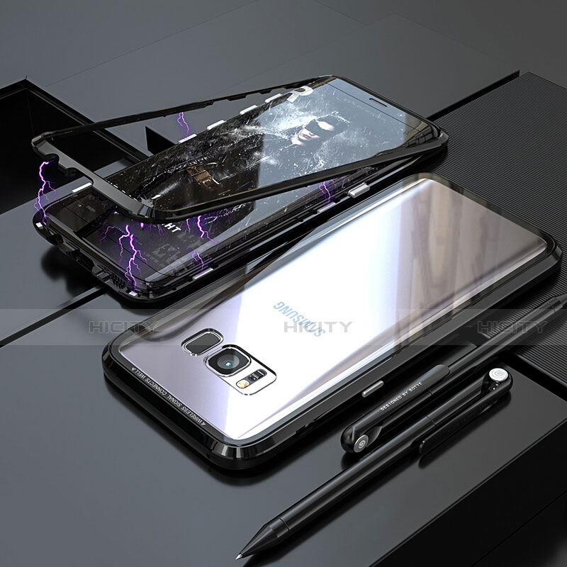 Samsung Galaxy S8 Plus用ケース 高級感 手触り良い アルミメタル 製の金属製 360度 フルカバーバンパー 鏡面 カバー M05 サムスン ブラック