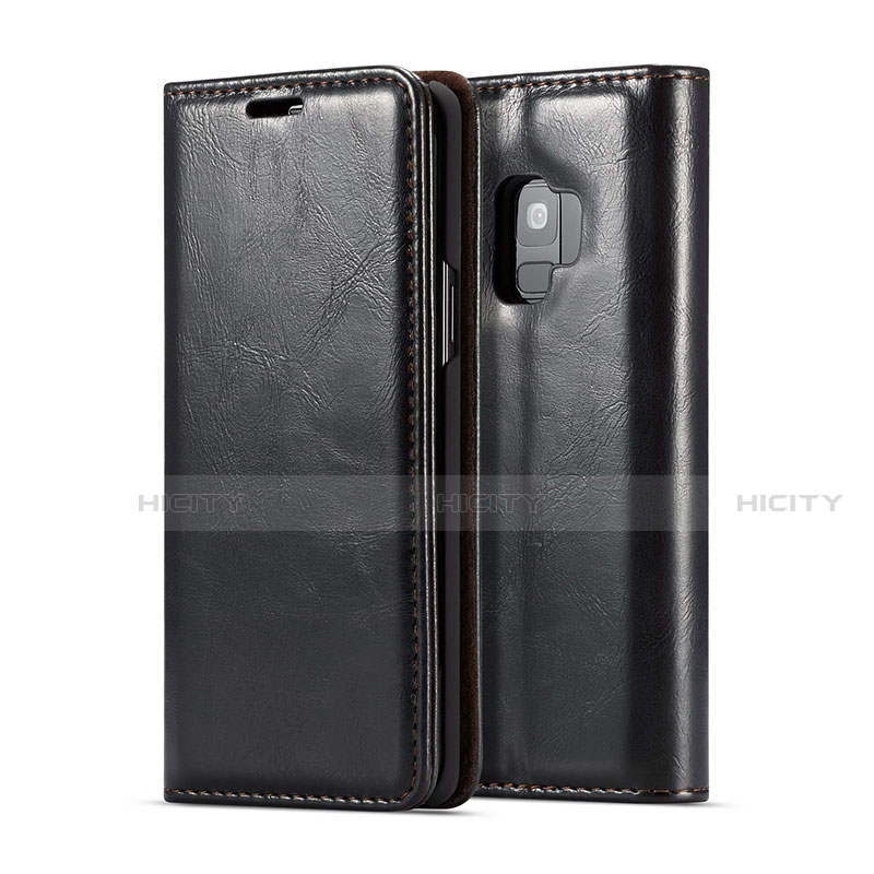 Samsung Galaxy S9用手帳型 レザーケース スタンド カバー T02 サムスン ブラック